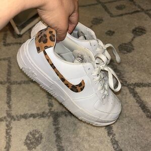 Nike White Sneakers with Leopard Print Swoosh